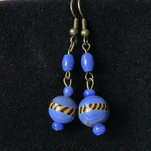 Vintage Blue Murano Glass Bead Earrings Dangle Montana Gold Plated